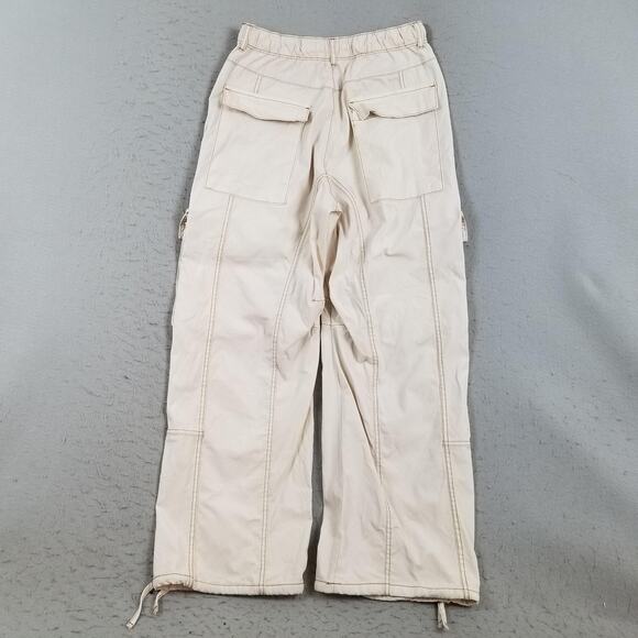 Zara Pants Womens 6 Beige Cargo Wide Leg Elastic Waist Stretch Utility Pockets - Picture 7 of 14